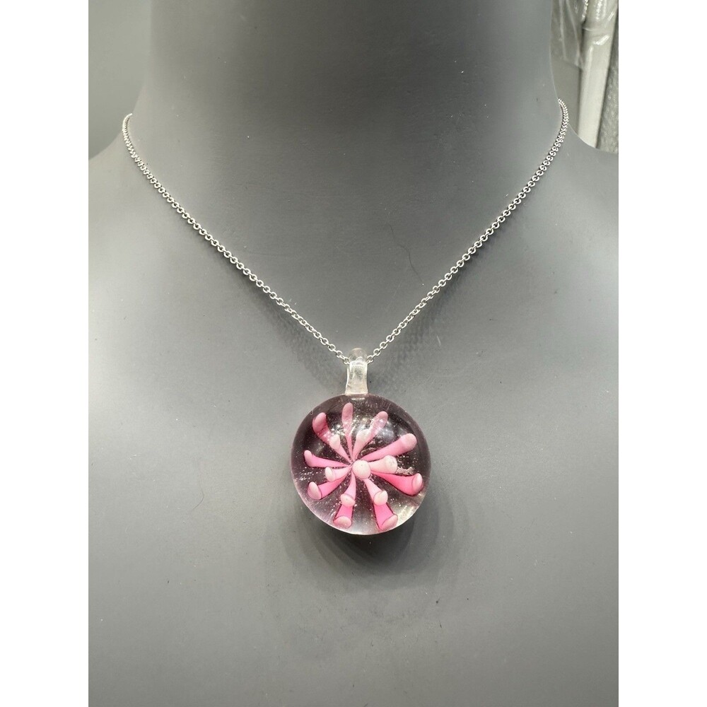 Italy 14k White Gold Necklace w Interchangable Glass Flower Pendants